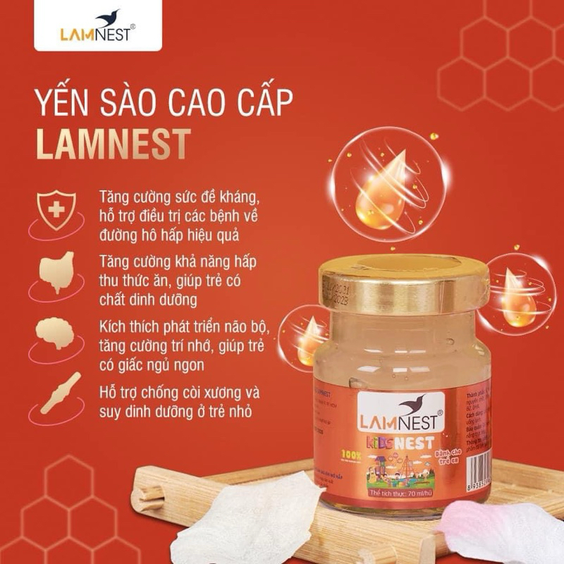 Lốc 6 hủ Yến Sào Chưng Sẵn Cho Bé KidNest LamNest tươi nguyên chất 30% yến hũ 70ml - yến trẻ em hàm 