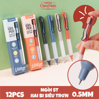 Hộp 3 Bút Gel Bấm Ngòi 0.5mm Cao Cấp CLASSMATE Vintage Hai Màu Mực Xanh Đen Dành Cho Học Sinh, Văn Phòng CL-GP111