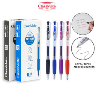 Hộp 12 Bút Bi CLASSMATE Ngòi 0.5mm, Bút Bi Mực Gel Xanh Đen Đỏ Tím Viết Siêu Trơn Có Ngòi Thay CL-GP106