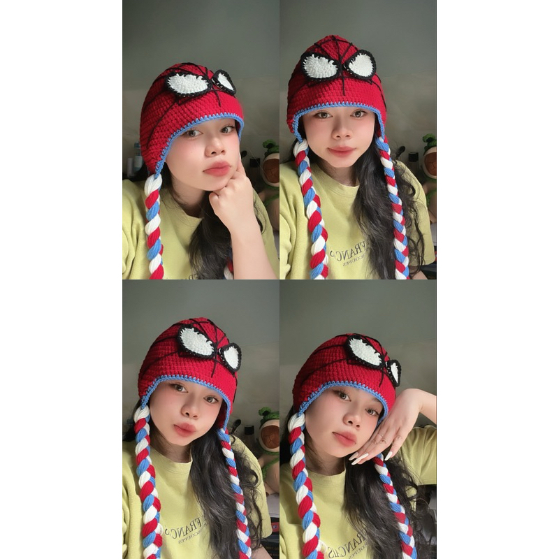 MŨ LEN SPIDERMAN/ MŨ LEN ĐAN TAY/ MŨ LEN HANDMADE / MŨ LEN TRẮNG, ĐEN, ĐỎ
