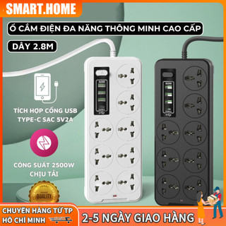 【🔥Free ship🔥】Ổ Cắm Điện Đa Năng Cao Cấp A8 Sạc Nhanh           Cổng USB TypeC Chịu Tải 2500w An Toàn Chịu Nhiệt Dây 2,8M