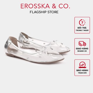 Erosska - Giày búp bê nữ trong suốt đính đá mũi nhọn kiểu dáng đơn giản cao 1cm màu bạc - EL061
