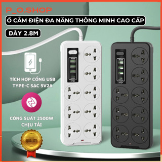 【Rẻ Ổ Cắm Điện Đa Năng Cao Cấp A8 Sạc Nhanh Cổng USB TypeC Chịu Tải 2500w An Toàn Chịu Nhiệt Dây 2,8M