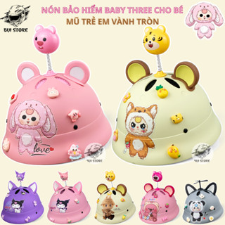 Nón Thể Thao Trẻ Em Vành Tròn LABUBU BABY THREE Kèm Tai Gắn Nón Dễ Thương Cho Bé 2–6 Tuổi