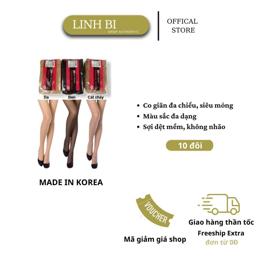 Bịch 10 Quần Tất Panty Stocking Hàn Quốc Siêu Mỏng Siêu Dai Chống Xước KJC | LinhBi Shop