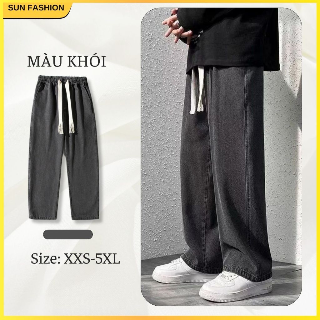 Quần jean nam nữ ống rộng bigsize Suncbvn 09 quần jean cạp chun phong cách hàn quốc unisex