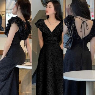 VÁY REN CỒ V BÈO CỘT DÂY LƯNG FORM VINTAGE 030923