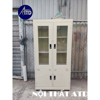 Tủ hồ sơ 2 cánh kiếng sắt đựng đồ văn phòng tài liệu công ty, trường học có khóa giá rẻ, tủ sắt đẻ đồ cá nhân y hình