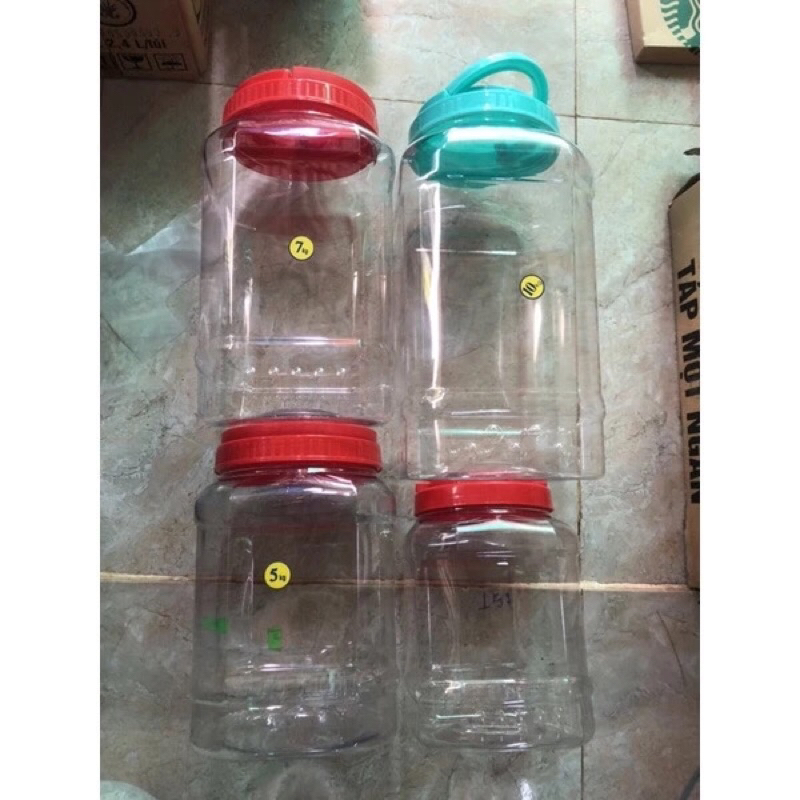 Hủ nhựa tròn hủ vuông trong hoa văn có nắp kèm quai  - DUY TÂN -5kg 7kg 10kg