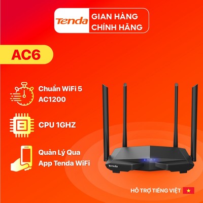 Bộ phát Wifi Tenda AC6 Băng Tần Kép AC1200 Tốc Độ Cao Ổn Định Không Hỗ Trợ SIM Hàng Chính Hãng