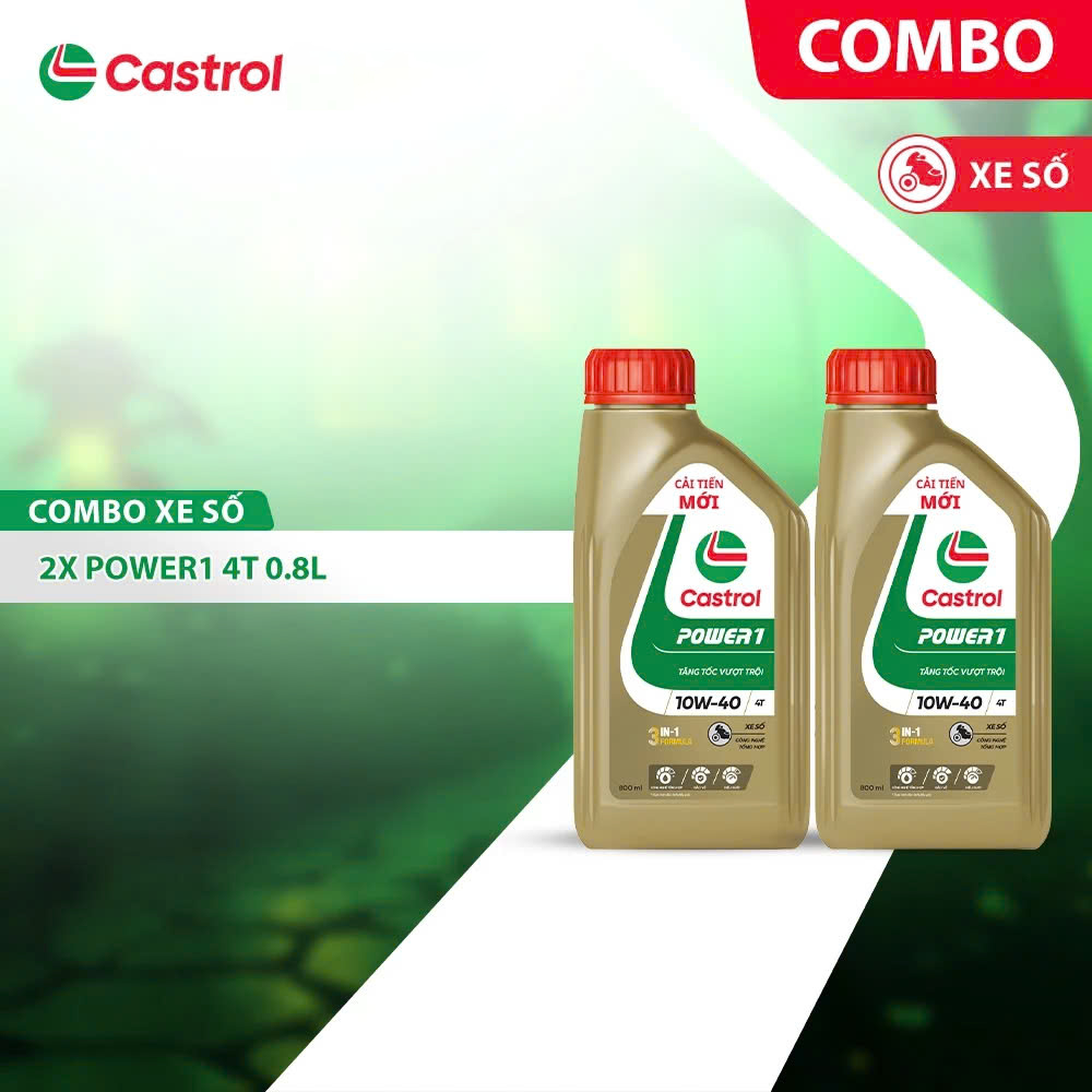 ( combo 2 chai xe số) Dầu nhớt Castrol Power 1 4T 10W-40 0.8L/1L cho xe số - castrol vàng