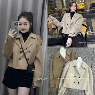 Áo Khoác Dạ Ép Cúc Cài Cổ Bẻ Dáng Ngắn Size S M - Halinh Shop - Áo Dạ Nữ Cổ Ép 1 Lớp Dạ