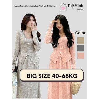  Set Nữ Thun Tăm Thỏ Dài Tay Có Khuy Xẻ Vạt Kèm Chân Váy Dài Đai Chun Xẻ Tà Mềm MỊn Tuệ Minh House SE0411 