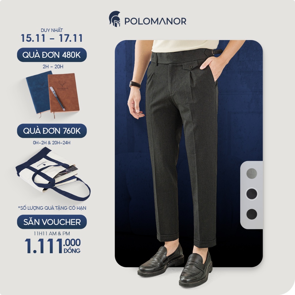Quần dài tây nam SIDETAB cao cấp chuẩn form xuất xịn, sang trọng, tôn dáng - POLOMANOR