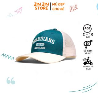 [MŨ NÓN] Mũ kết hàng hiệu trẻ em GUA.RD.IANS Xanh Mix Trắng Lưới. Chất vải kaki cotton dày dặn thoáng mát cho các bé