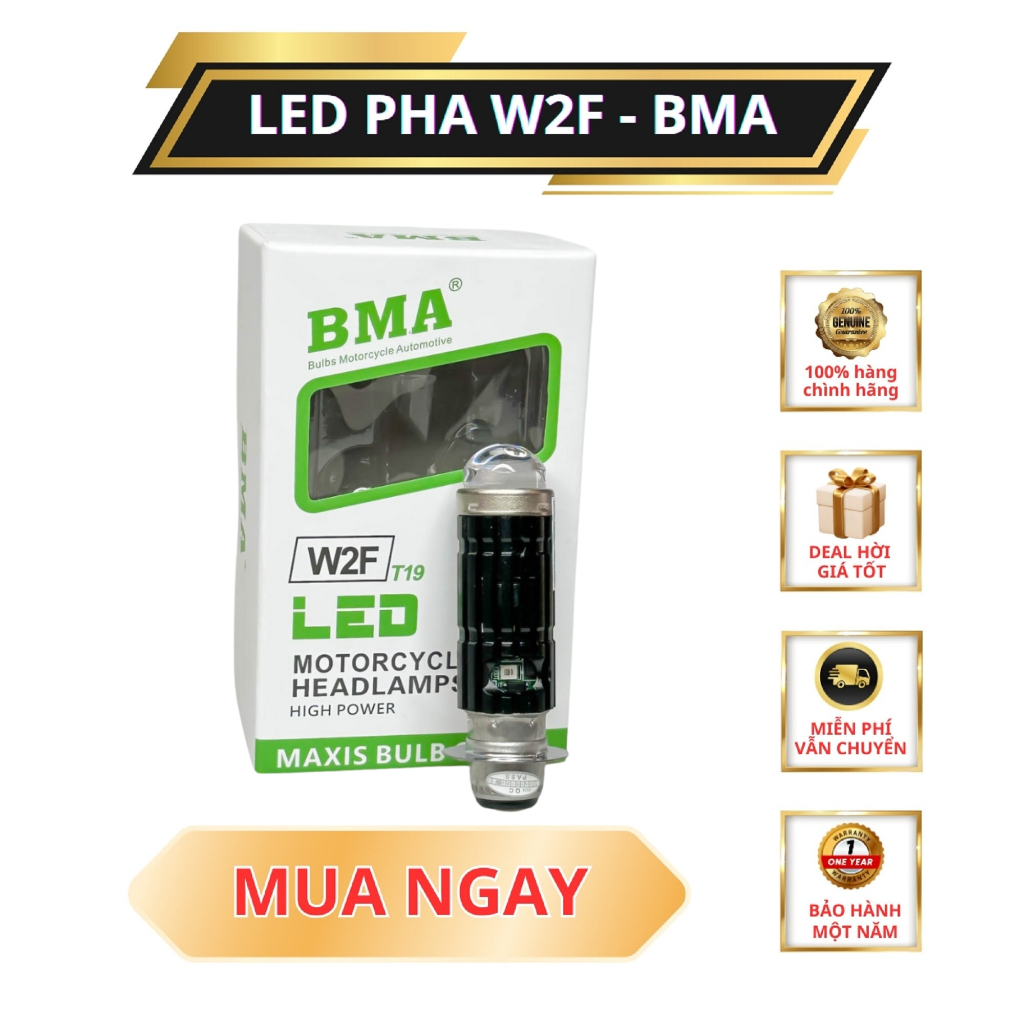 Đèn Bi Cầu W2F BMA , 30W Chân M5 - T19 Trợ Pha Laser 12,24V Xe Máy Bảo Hành 12 Tháng