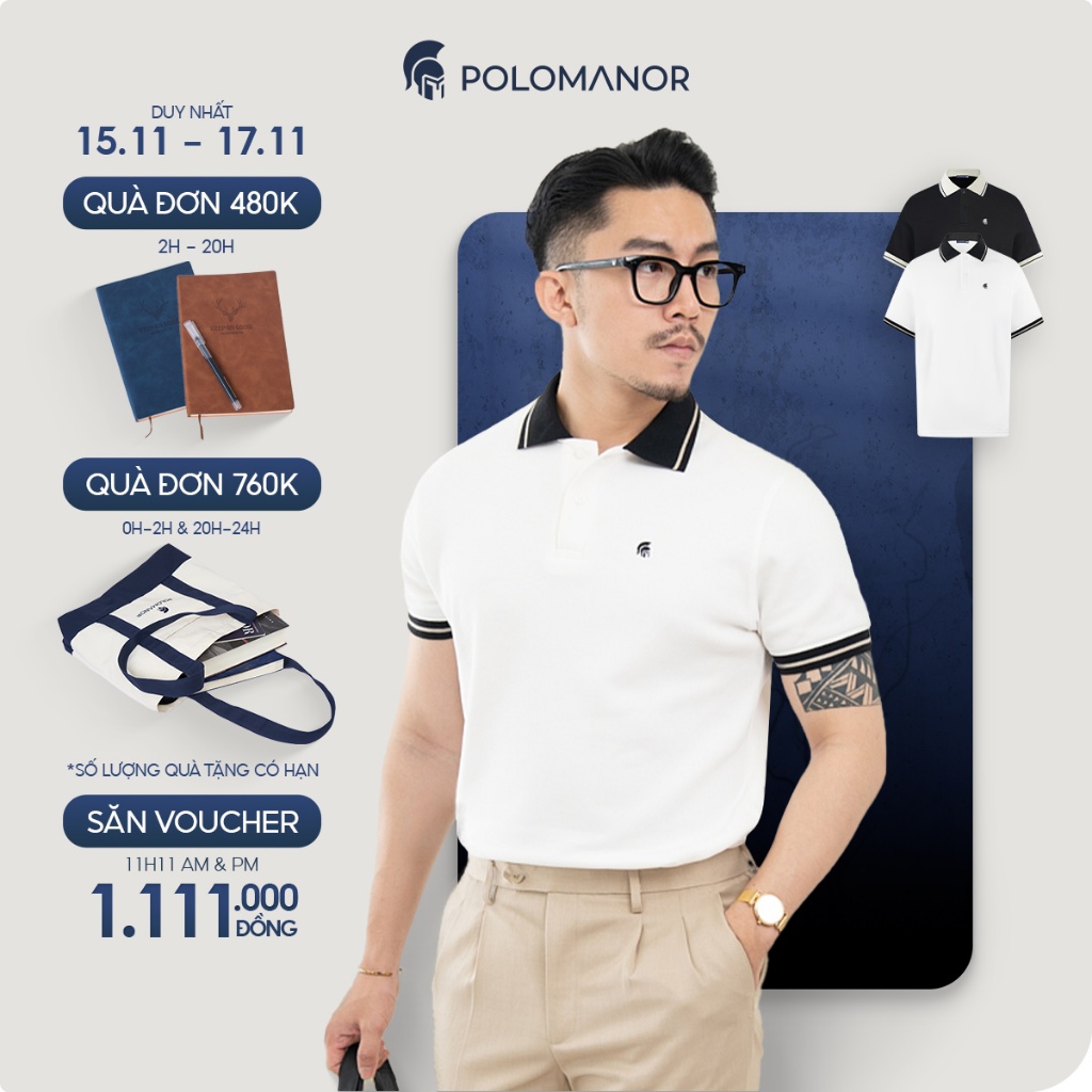 Áo polo nam ROGER vải cá sấu cotton interlock xuất xịn, thanh lịch sang trọng - POLOMANOR