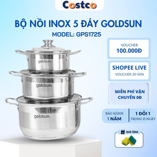 Bộ nồi inox Goldsun GPS1725 đáy từ 5 lớp, sử dụng trên mọi loại bếp, chất liệu bền đẹp