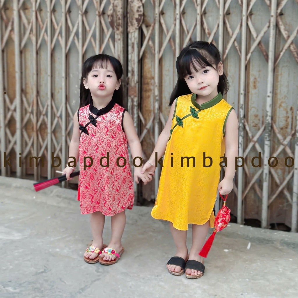 Sườn xám xinh xắn cho bé gái - Sườn xám cho bé gái phong cách Trung Hoa lễ Tết, Trung thu kimbapdoo