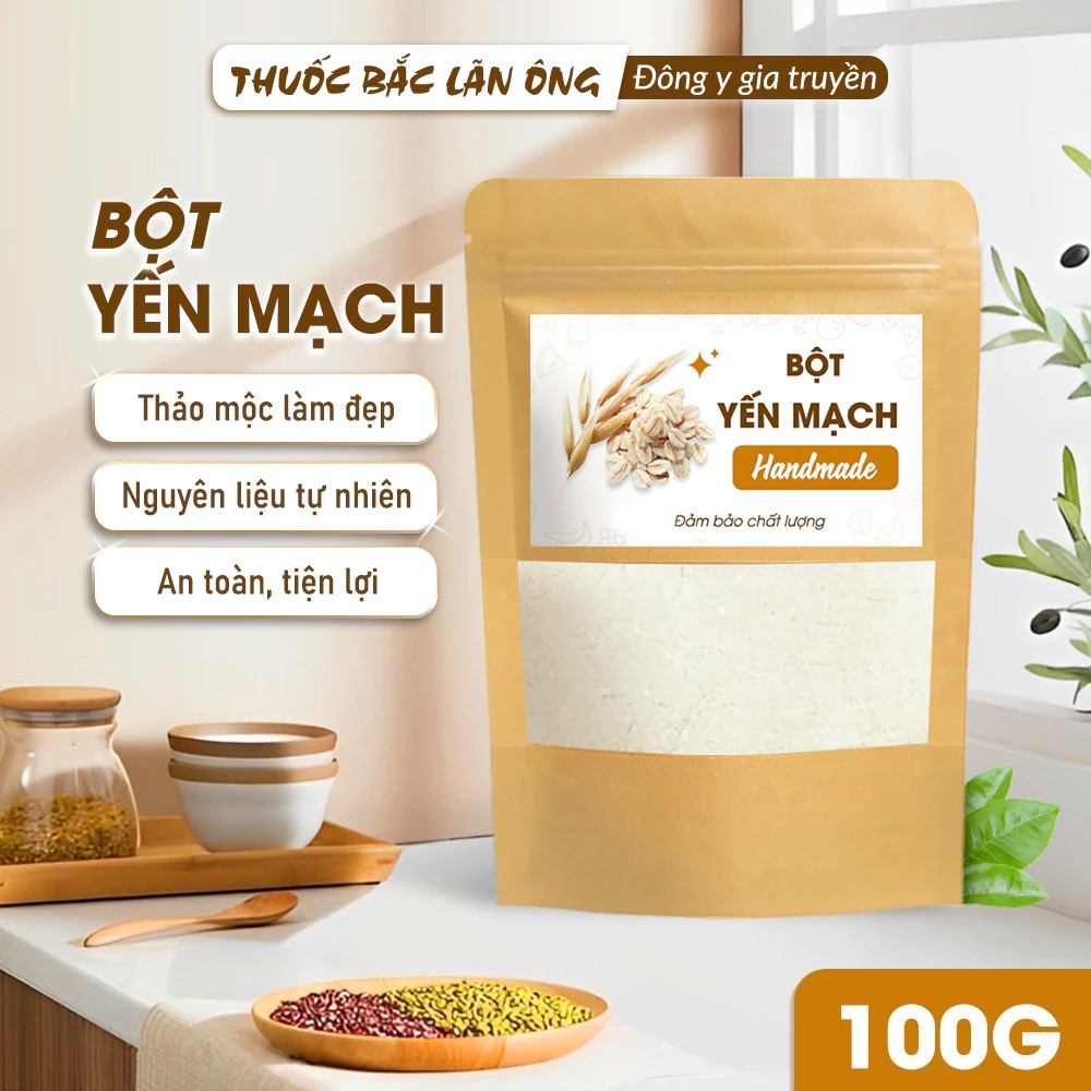 Bột yến mạch 100g, nguyên chất, bột đắp mặt dưỡng trắng da, cấp ẩm, giảm thâm mụn, chống lão hóa