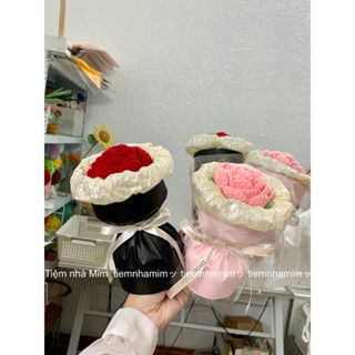  Bó hoa mini 1 bông bằng len handmade gói cốt tròn xinh xắn 