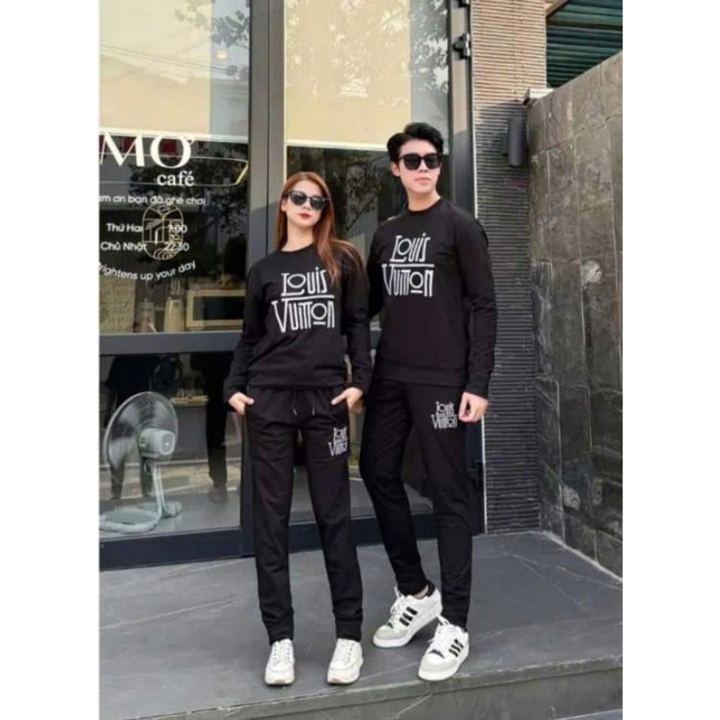 SET BỘ NỈ THU ĐÔNG NAM NỮ UNISEX IN CHỮ LV PHONG CÁCH THỜI TRANG