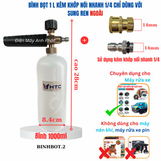 Bình xịt tạo bọt tuyết 1L, gắn sung phun xịt rửa xe cho máy rửa xe áp lực cao gia đình, mini
