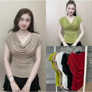 Áo cổ đổ tay hến nhún eo chất liệu thun nhũ cao cấp sang trọng mềm mịn- Uyên Nguyễn store