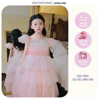 Váy công chúa cho bé gái đầm Chilly Dress - Đầm trắng hồng dập ly ngực tầng HOMI BABY HOUSE