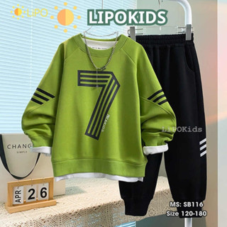 Bộ thu đông bé trai/bé gái size đại 120-180(20kg -70kg), Bộ nỉ bé trai 2 lớp Lót cotton mềm mịn màu xanh neon số 7 SB116