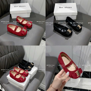 Giày Búp Bê Bé Gái - Giày Bệt Nơ Nhung 2 Màu Siêu Sang Dành Cho Bé Gái Hàng QCCC 