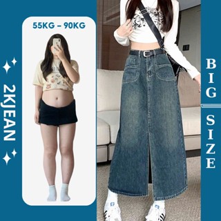 Chân váy nữ jean dài Bigsize 55kgkg-85kg kiểu chân váy nữ túi kiểu xẻ tà trước  form dáng chữ a cạp cao 2KJean MS403