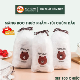 [SET 100 CHIẾC] Màng bọc thực phẩm co giãn siêu dai có chun kèm túi gấu - Mũ chùm đầu dùng 1 lần tiện lợi (TNL100)