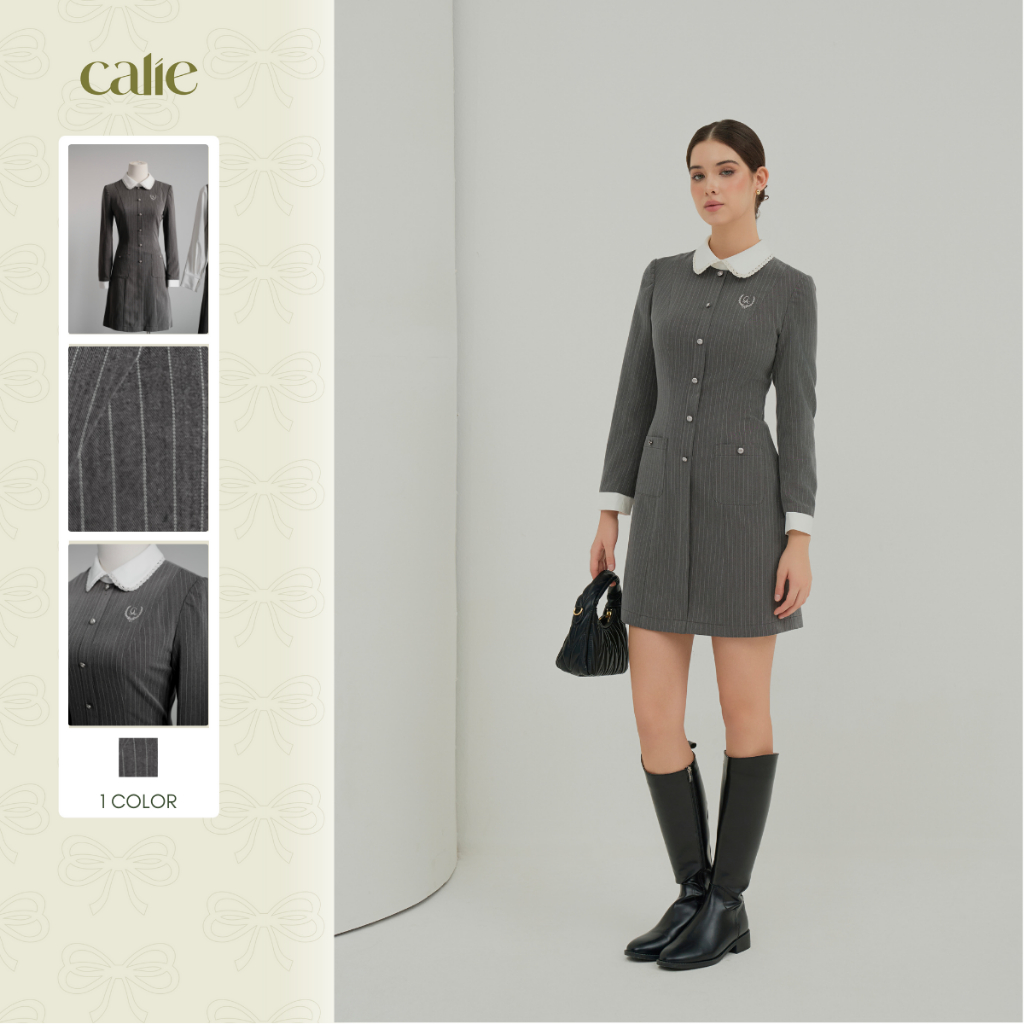 Váy dáng A cổ phối ren thời trang nữ Calie va451