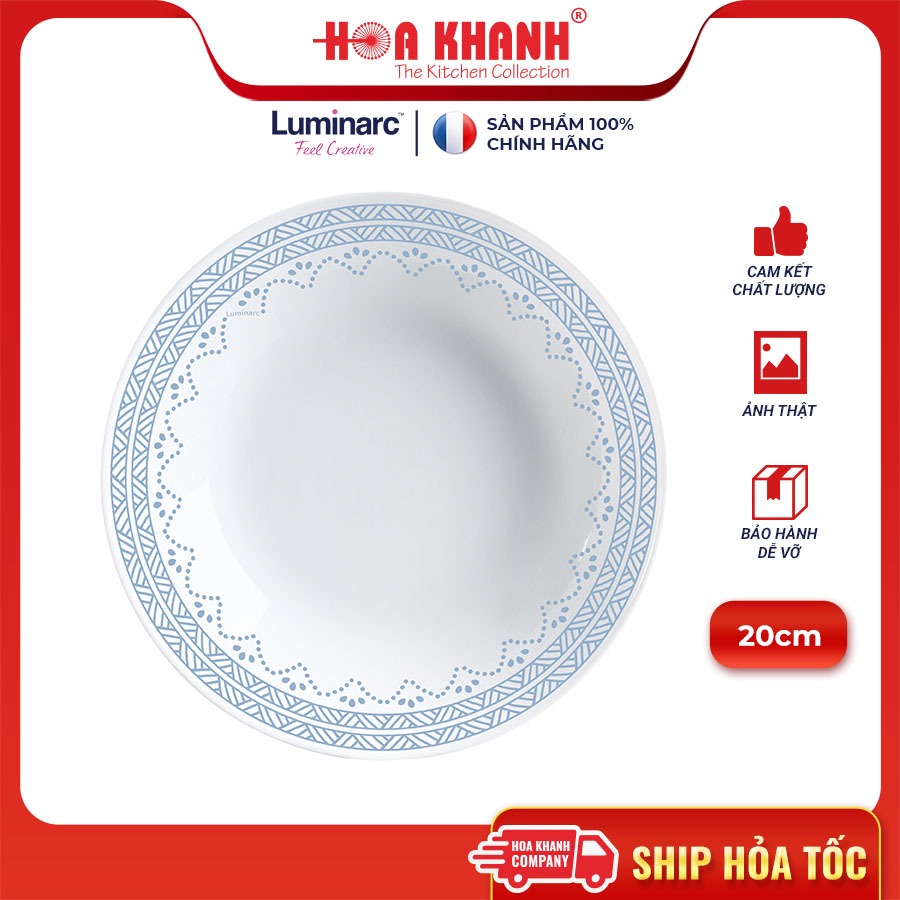 Đĩa Sâu Thủy Tinh Luminarc Diwali Geomatric Blue 20cm đựng thức ăn, cường lực, chịu nhiệt - Bộ 3 đĩa
