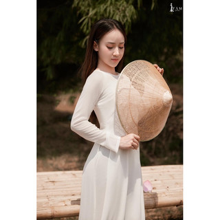 Áo dài trắng trơn cổ tròn và cổ cao tay dài vải chifon 4 tà kèm quần 2 lớp
