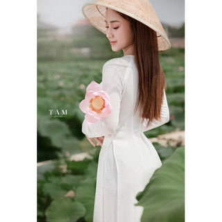 Áo dài trắng trơn cổ tròn và cổ cao tay dài vải chifon 4 tà kèm quần 2 lớp