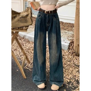  quần bò suông jean ống rộng đính đá cạp cao hottrend unisex nam nữ 