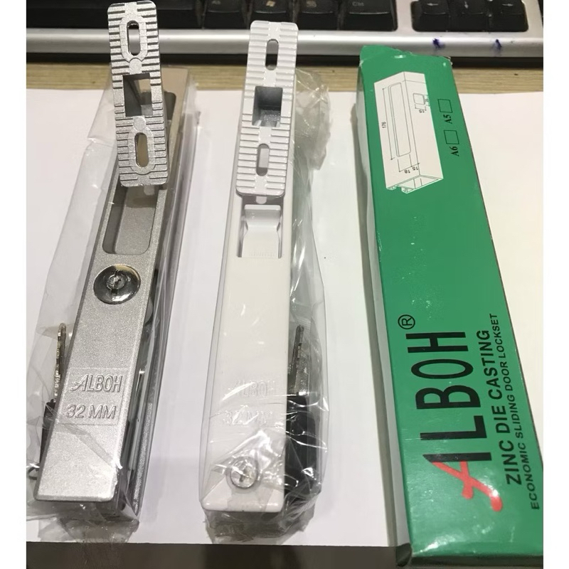 Khóa cửa lùa Alboh chính hãng (Khóa cửa đi lùa nhôm Alboh, Khóa âm lùa Alboh)