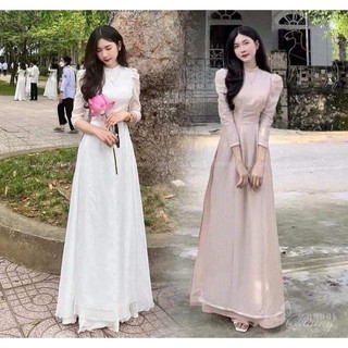 Áo dài trắng 4 tà cổ 2p tay bồng chất liệu tơ óng ngọc trai trong lớp lụa cực dễ mặc , áo co giãn nhẹ