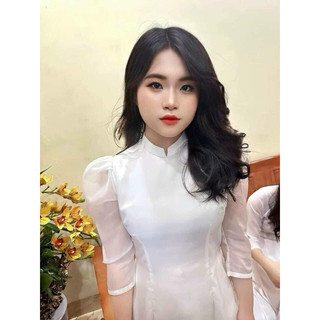 Áo dài trắng 4 tà cổ 2p tay bồng chất liệu tơ óng ngọc trai trong lớp lụa cực dễ mặc , áo co giãn nhẹ