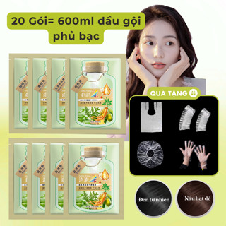 COMBO 20 GÓI 600ml dầu gội nhuộm màu phủ bạc tóc tại nhà chiết xuất thảo dược lành tính, dưỡng tóc