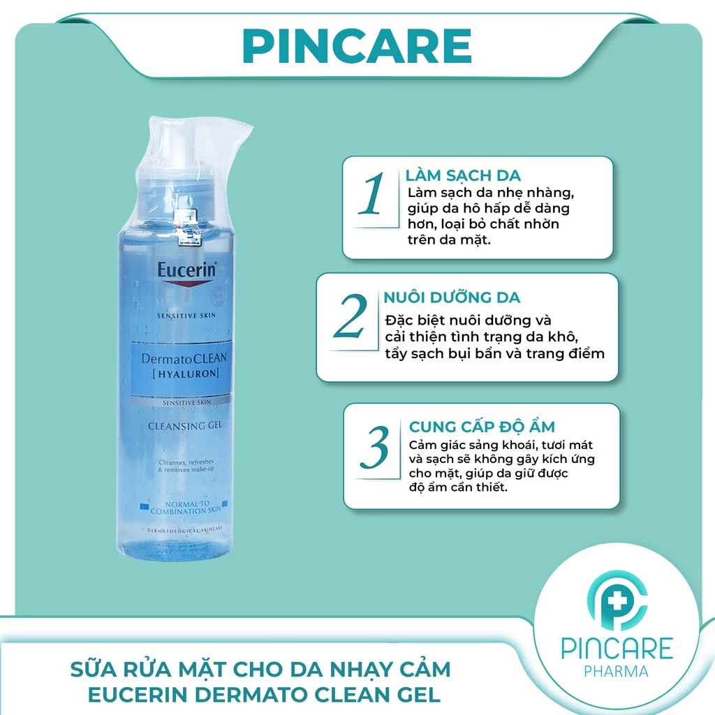 Sữa rửa mặt da nhạy cảm Eucerin Dermato Clean Gel 200ml - Hàng chính hãng - PINCARE Health & Beauty