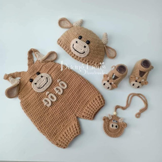 Set 4 món đồ len cho bé hình con trâu ngộ nghĩnh