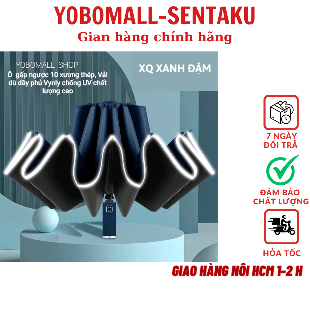 Ô Dù Gấp Ngược Tự Động Phủ Vinyl Chống Tia Cực Tím UV, Ô Đèn Pin Siêu Sáng Làm Quà Tặng Che Nắng Mưa - Yobomall