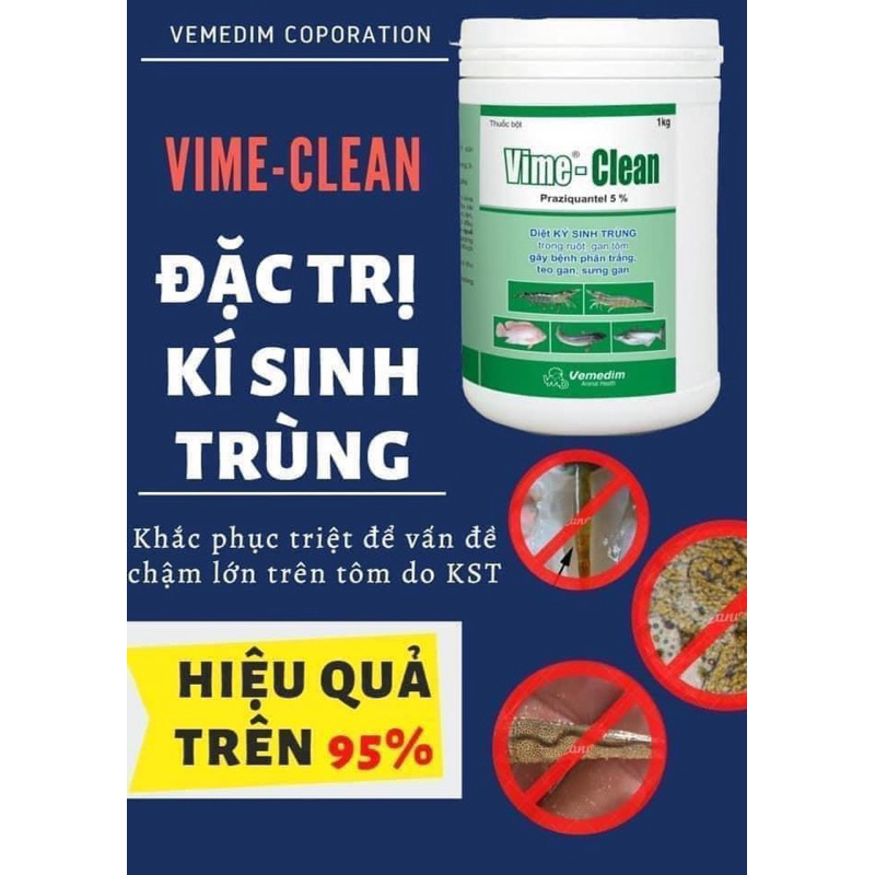 VIME CLEAN TÔM (1kg) Diệt ký sinh trùng trong ruột, gan tôm gây phân trắng, teo và sưng gan