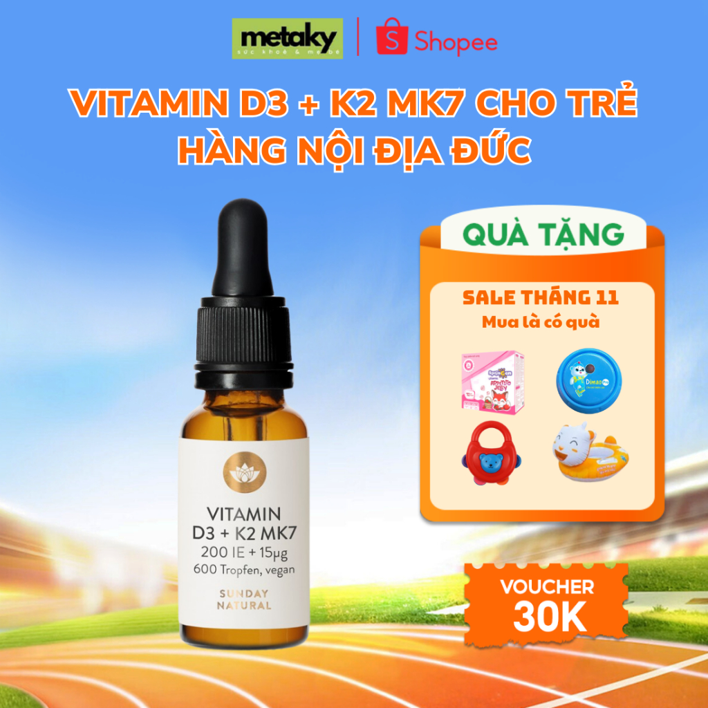 Sunday Natural - Vitamin D3 + K2 MK7 cho trẻ, hàng nội địa Đức