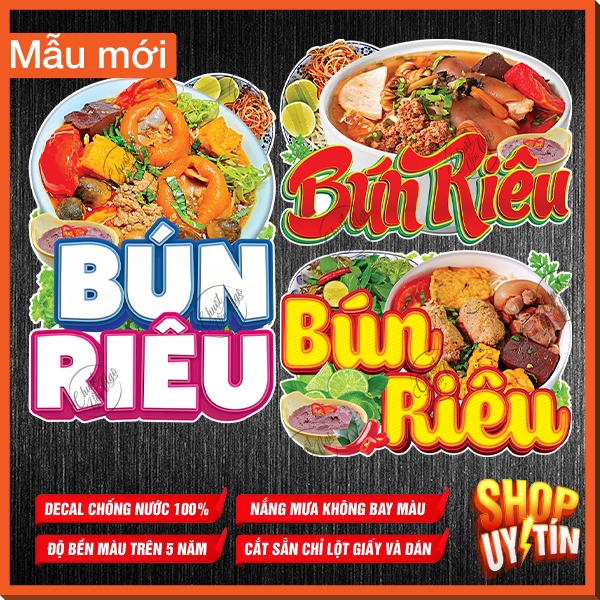 Hình dán BÚN RIÊU dán tường quán hình decor decal trang trí xe bảng hiệu bánh mì hủ tiếu bánh canh
