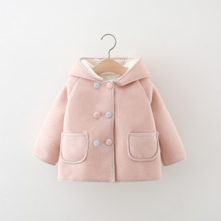  Áo khoác dạ lót lông mùa đông cho bé gái áo khoác mũ tai thỏ siêu xinh 2024 hàng quảng châu 