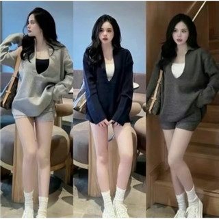  Bộ sét 3 món chất tăm lạnh dài tay cổ sâu kèm áo 2 dây.MS:22 Sét cổ Polo quần ngố có 1 túi trước  Bigsize :45-90kg   